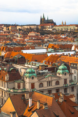 Obraz premium Panorama of the city of Prague. The old part of the city. Beautiful roofs of shingles. Ancient buildings and churches.