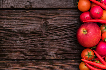 Healthy diet of fresh edible red vegetables