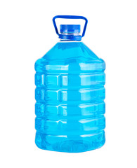 Big plastic bottle blue liquid water isolated