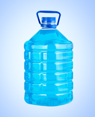 Big plastic bottle blue liquid water isolated
