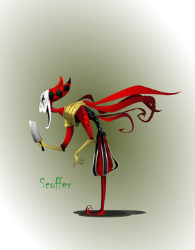 Terrible joker with knife in his hand.