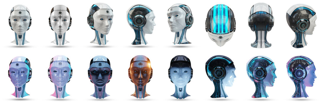 Cyborg head artificial intelligence pack 3D rendering