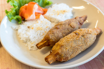 shrimp surimi grilled on a sugar cane stick