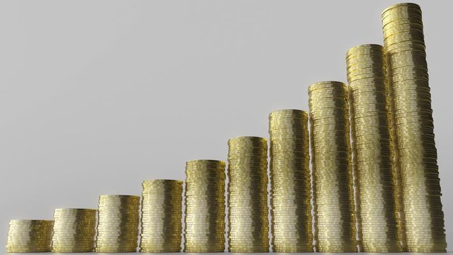 Growing bar chart made of coin stacks. Business success or growing savings conceptual animation
