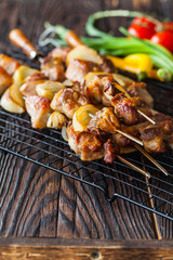 Skewers of grilled vegetables and meat
