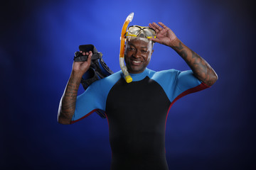 Caribbean man and diving gear