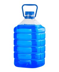 Big plastic bottle blue liquid water isolated