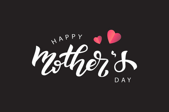 Vector realistic isolated lettering for Mother's Day with origami hearts for decoration and covering on the dark background. Concept of Happy Mother's Day.