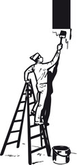 Painter on a ladder, Retro Vector Illustration