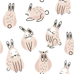 Naadloos kinderachtig patroon met schattige konijnen. Creatieve kindertextuur voor stof, verpakking, textiel, behang, kleding. vector illustratie © solodkayamari