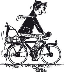 Fototapeta na wymiar Funny man on a bicycle, Retro Vector Illustration