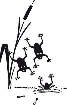 Three jumping frogs, Retro Vector Illustration