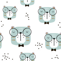 Seamless childish pattern with cute cats faces. Creative scandinavian style kids texture for fabric, wrapping, textile, wallpaper, apparel. Vector illustration