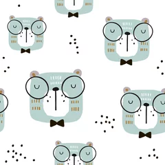 Peel and stick wall murals Cats Seamless childish pattern with cute cats faces. Creative scandinavian style kids texture for fabric, wrapping, textile, wallpaper, apparel. Vector illustration