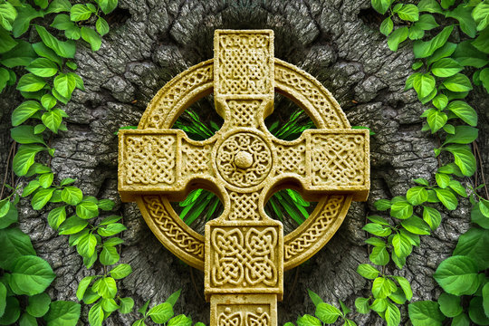 poster, celtic, tree, cross