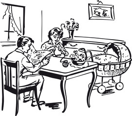 Harmonic family life, Retro Vector Illustration
