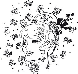 Flower power woman 2, Retro Vector Illustration