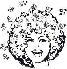 Flower power woman, Retro Vector Illustration