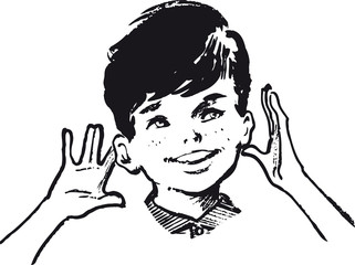 Concentrated boy, Retro Vector Illustration