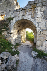 Fototapeta na wymiar Crimea, ruins citadel on top of mountain Mangup Kale