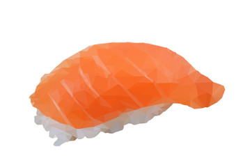Low polygon art of a piece of salmon sushi isolated on white background