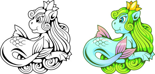 cartoon pony seahorse, funny illustration
