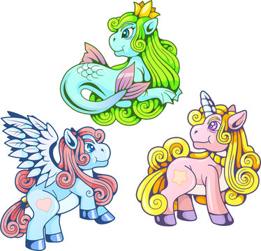 cartoon funny pony, set of cute images
