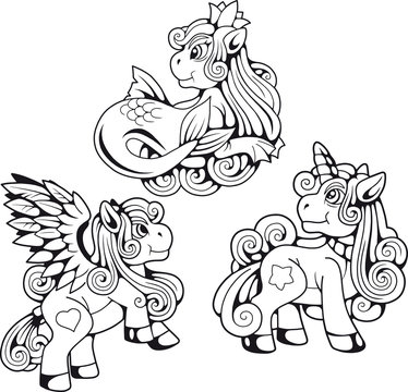 cartoon funny pony, set of cute images
