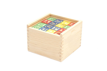 Wooden Toy Cubes With Letters On Box