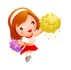 Girl cheerleader in uniforms holding pom-pom
