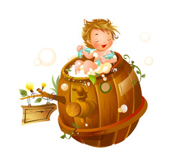 Boy taking a shower in a bathtub