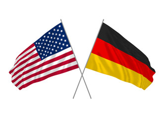 USA and Germany state waving crossed flags as a sign of cooperation and partnership.