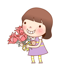 Portrait of girl holding bouquet