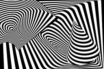 Black white 3d line distortion cone illusion