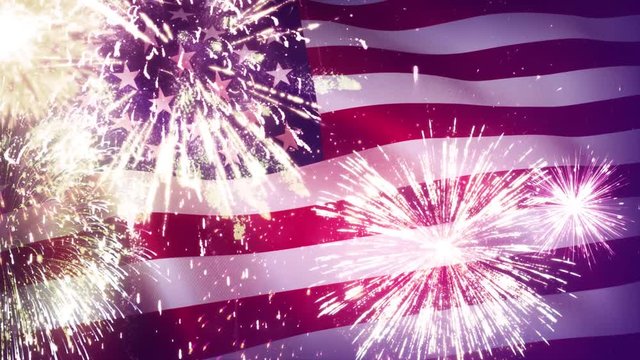 July 4 Independence Day American Flag with Fireworks. 4K High Definition Video