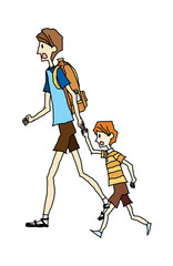 portrait of father and son walking