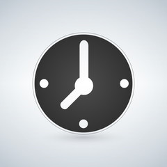 Minimalistic Black Clock icon. Mechanical watch symbol. Circle button isolated on modern background.