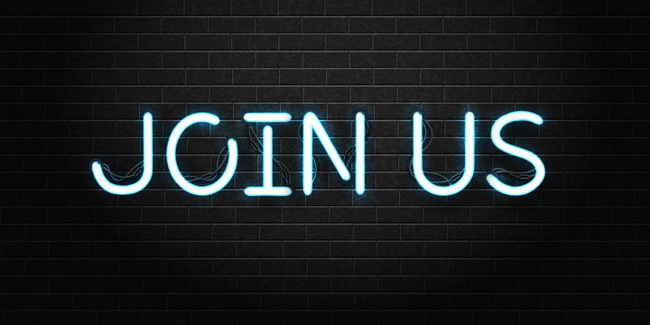 Vector realistic isolated neon sign of Join Us lettering logo for decoration and covering on the wall background. Concept of hiring and cv.