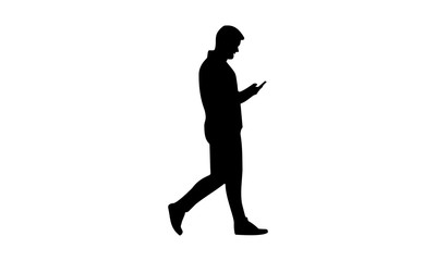 Fototapeta na wymiar silhouette man walking while holding the phone
