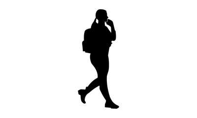 Fototapeta na wymiar silhouette of a fat woman with backpack walking