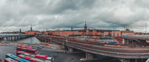 Fototapeta premium Stockholm Sweden city view with construction work going on at Slussen
