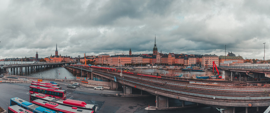 Stockholm Sweden city view with construction work going on at Slussen