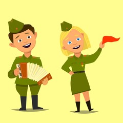 Russian Victory day on may 9. Vector illustration in cartoon style.