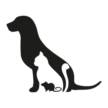 silhouette dog cat and mouse on white background.emblem of veterinary medicine.home pets