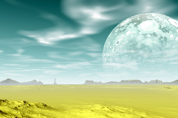 Fototapeta na wymiar Alien Planet. Mountain. 3D rendering