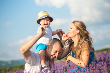 Young family in a lavender field