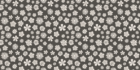 Retro background with hand drawn flowers. Mother's Day, Woman's Day and Valentine's Day. Vector..