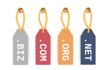 Domain names labels or stickers hanging on the wall