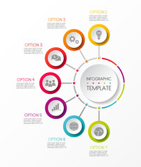 Colourful infographic template with business icons and specified steps. Vector. - obrazy, fototapety, plakaty