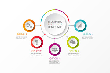 Colourful infographic template with business icons and specified steps. Vector. - obrazy, fototapety, plakaty